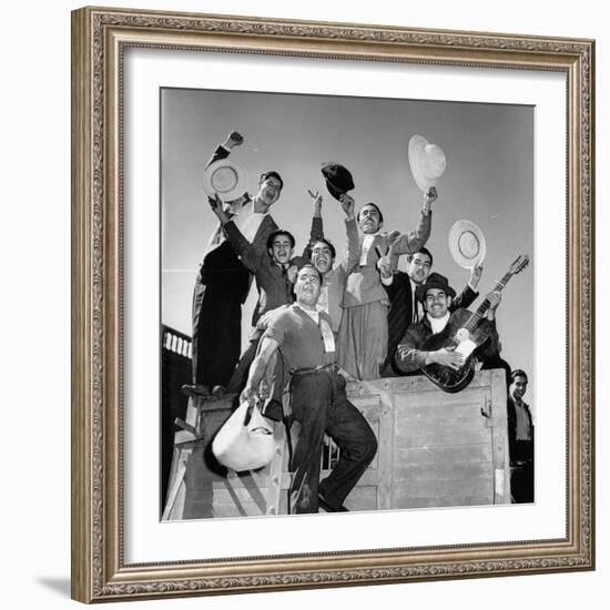 Mexican Farm Workers Riding on a Truck to Work on Us Farms-J^ R^ Eyerman-Framed Photographic Print