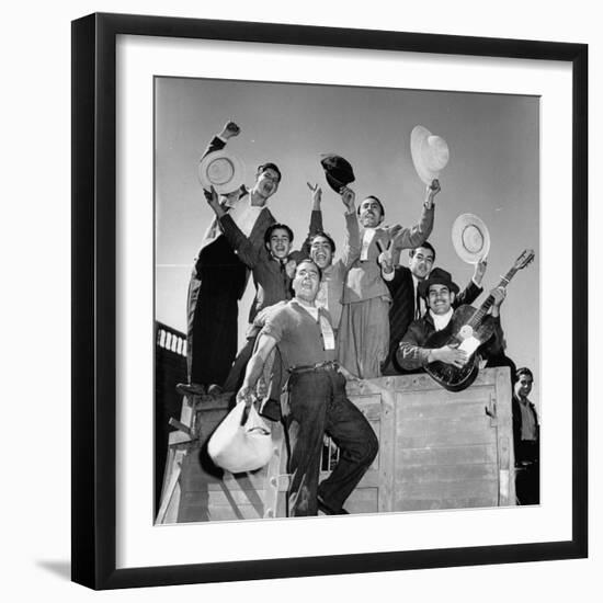 Mexican Farm Workers Riding on a Truck to Work on Us Farms-J^ R^ Eyerman-Framed Photographic Print