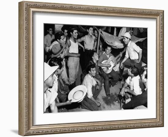 Mexican Farm Workers Singing in their Bunkhouse-null-Framed Photographic Print