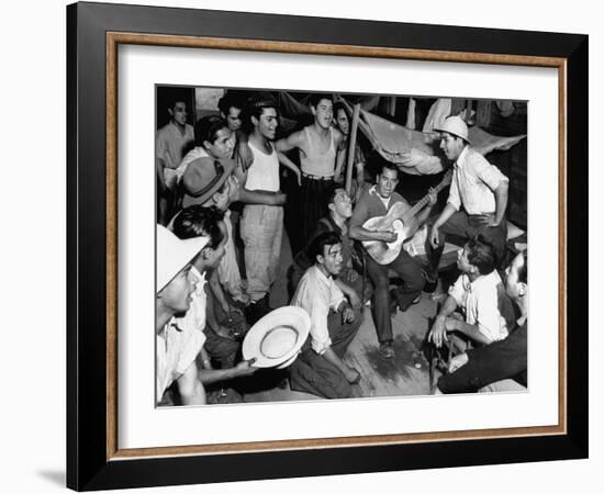 Mexican Farm Workers Singing in their Bunkhouse-null-Framed Photographic Print