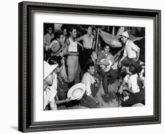 Mexican Farm Workers Singing in their Bunkhouse-null-Framed Photographic Print
