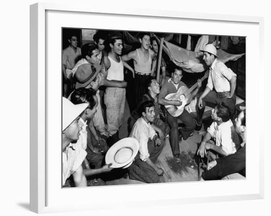 Mexican Farm Workers Singing in their Bunkhouse-null-Framed Photographic Print