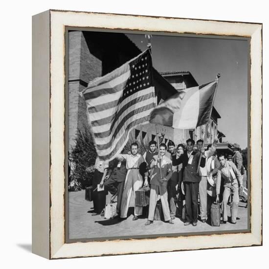 Mexican Farm Workers Waving American and Mexican Flags-J^ R^ Eyerman-Framed Premier Image Canvas