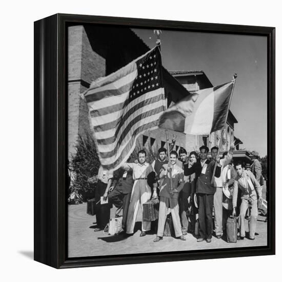 Mexican Farm Workers Waving American and Mexican Flags-J^ R^ Eyerman-Framed Premier Image Canvas