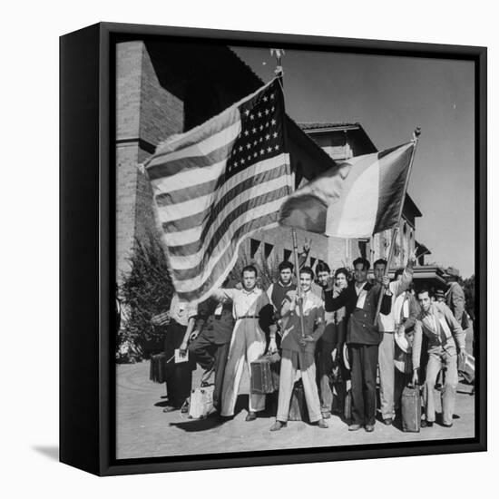 Mexican Farm Workers Waving American and Mexican Flags-J^ R^ Eyerman-Framed Premier Image Canvas