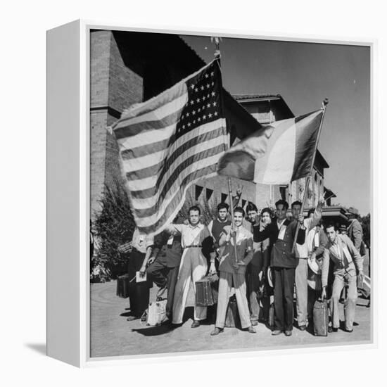 Mexican Farm Workers Waving American and Mexican Flags-J^ R^ Eyerman-Framed Premier Image Canvas