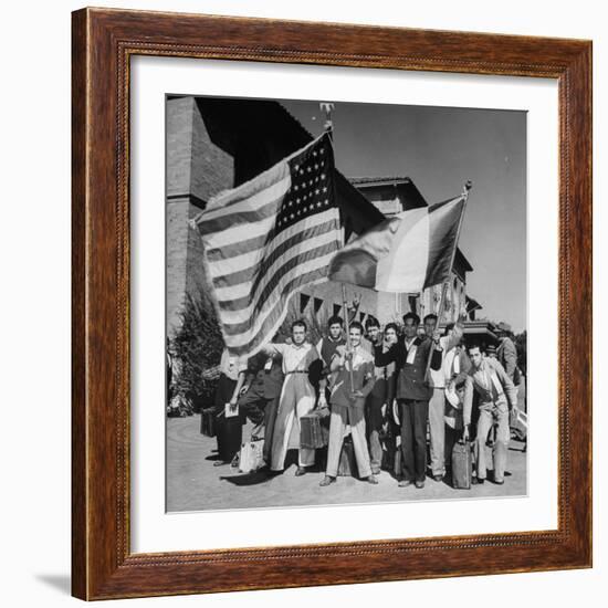 Mexican Farm Workers Waving American and Mexican Flags-J^ R^ Eyerman-Framed Photographic Print