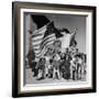 Mexican Farm Workers Waving American and Mexican Flags-J. R. Eyerman-Framed Photographic Print