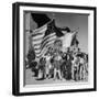 Mexican Farm Workers Waving American and Mexican Flags-J. R. Eyerman-Framed Photographic Print