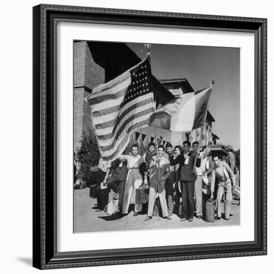 Mexican Farm Workers Waving American and Mexican Flags-J^ R^ Eyerman-Framed Photographic Print