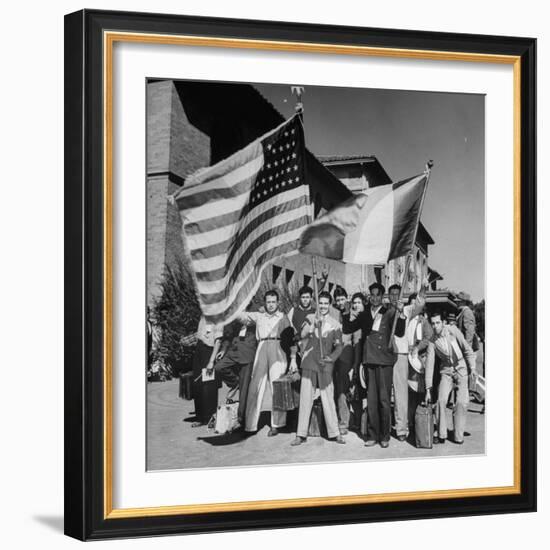 Mexican Farm Workers Waving American and Mexican Flags-J^ R^ Eyerman-Framed Photographic Print