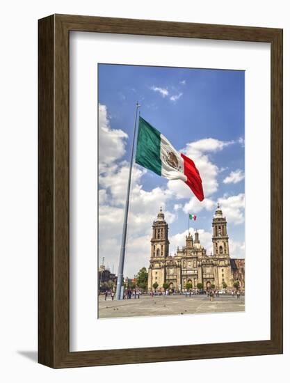 Mexican Flag, Plaza of the Constitution (Zocalo), Metropolitan Cathedral in Background-Richard Maschmeyer-Framed Photographic Print