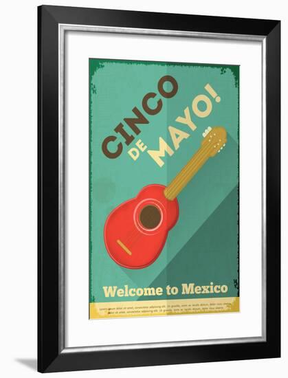 Mexican Guitar. Posters in Retro Style. Cinco De Mayo. Vector Illustration.-Vector Posters and Cards-Framed Art Print