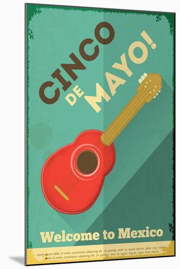 Mexican Guitar. Posters in Retro Style. Cinco De Mayo. Vector Illustration.-Vector Posters and Cards-Mounted Art Print