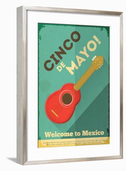Mexican Guitar. Posters in Retro Style. Cinco De Mayo. Vector Illustration.-Vector Posters and Cards-Framed Art Print