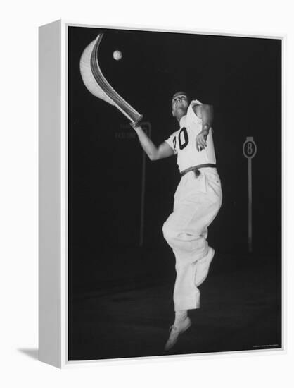 Mexican Jai Alai Player Segundo Jumping to Reach Pelota in Game at Hippodrome-Gjon Mili-Framed Premier Image Canvas