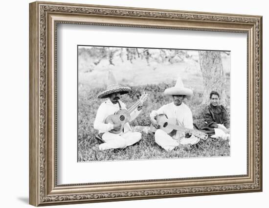 Mexican musicians playing guitars, c.1920-Hugo Brehme-Framed Photographic Print