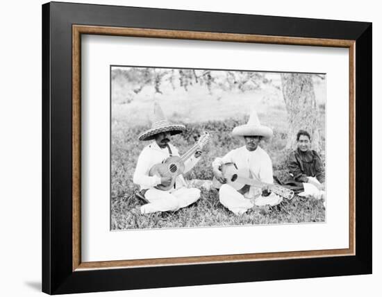 Mexican musicians playing guitars, c.1920-Hugo Brehme-Framed Photographic Print
