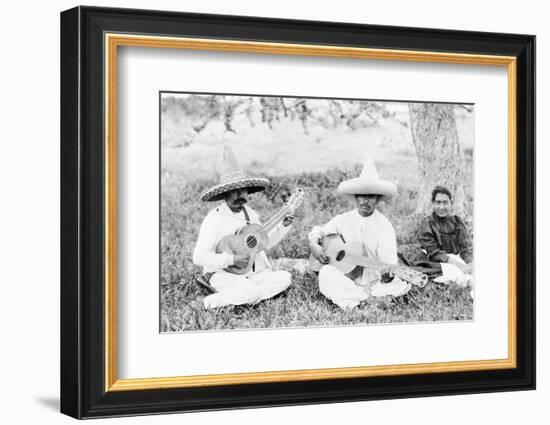 Mexican musicians playing guitars, c.1920-Hugo Brehme-Framed Photographic Print