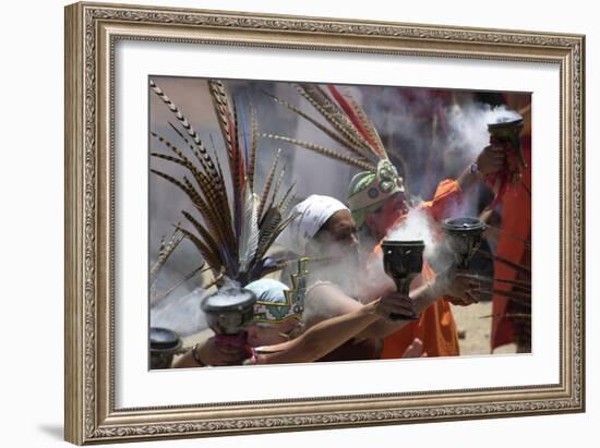 Mexican Natives Celebrating Spring Equinox at the Toltec Ruins of Tula-null-Framed Photographic Print