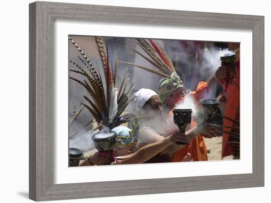 Mexican Natives Celebrating Spring Equinox at the Toltec Ruins of Tula-null-Framed Photographic Print