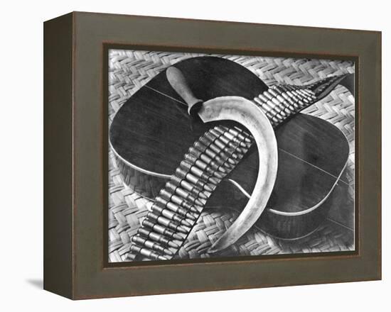 Mexican Revolution: Guitar, Sickle and Ammunition Belt, Mexico City, 1927-Tina Modotti-Framed Premier Image Canvas