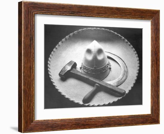 Mexican Revolution: Sombrero with Hammer and Sickle, Mexico City, 1927-Tina Modotti-Framed Giclee Print