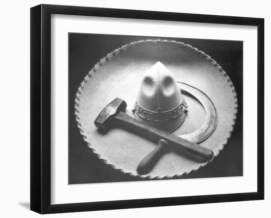 Mexican Revolution: Sombrero with Hammer and Sickle, Mexico City, 1927-Tina Modotti-Framed Giclee Print