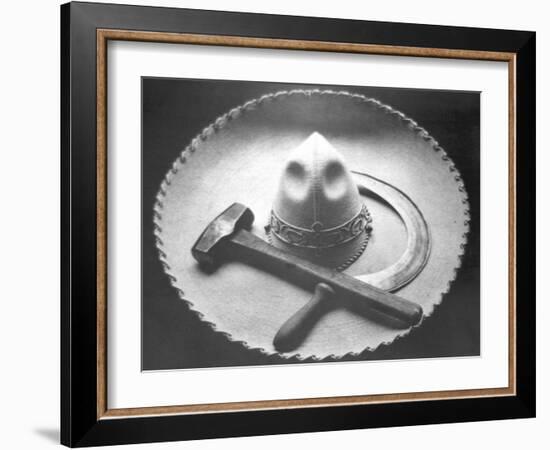 Mexican Revolution: Sombrero with Hammer and Sickle, Mexico City, 1927-Tina Modotti-Framed Giclee Print