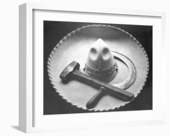 Mexican Revolution: Sombrero with Hammer and Sickle, Mexico City, 1927-Tina Modotti-Framed Giclee Print