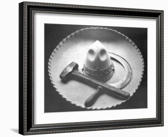 Mexican Revolution: Sombrero with Hammer and Sickle, Mexico City, 1927-Tina Modotti-Framed Giclee Print