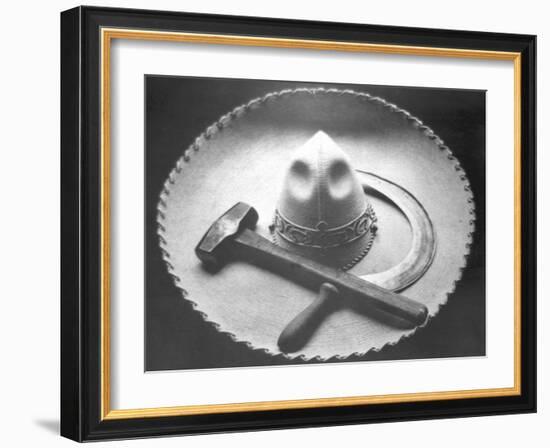 Mexican Revolution: Sombrero with Hammer and Sickle, Mexico City, 1927-Tina Modotti-Framed Giclee Print