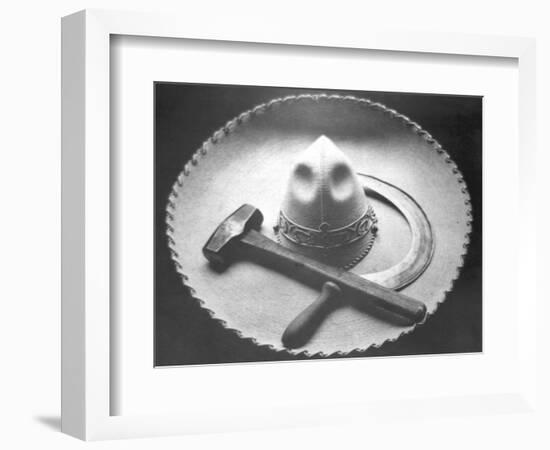 Mexican Revolution: Sombrero with Hammer and Sickle, Mexico City, 1927-Tina Modotti-Framed Giclee Print