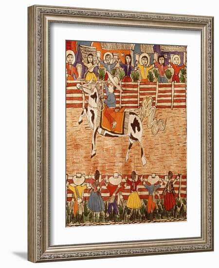 Mexican Rodeo, Folk Art on Wooden Sheet, 20th Century-null-Framed Giclee Print