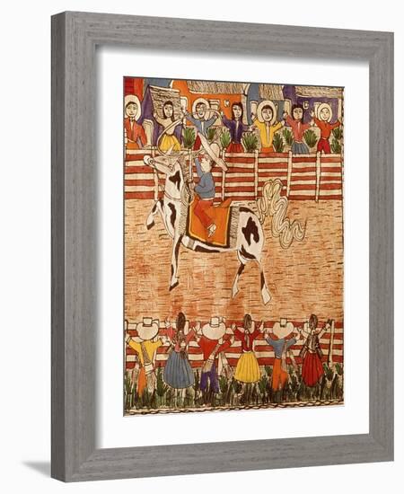 Mexican Rodeo, Folk Art on Wooden Sheet, 20th Century-null-Framed Giclee Print