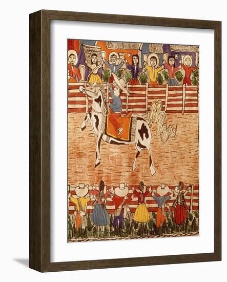 Mexican Rodeo, Folk Art on Wooden Sheet, 20th Century-null-Framed Giclee Print