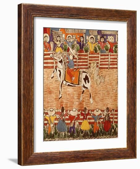 Mexican Rodeo, Folk Art on Wooden Sheet, 20th Century-null-Framed Giclee Print