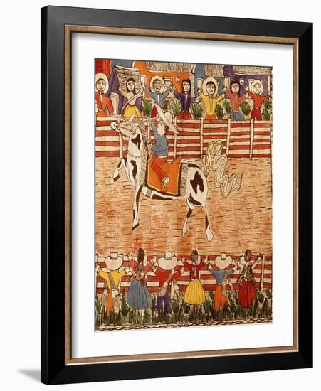 Mexican Rodeo, Folk Art on Wooden Sheet, 20th Century-null-Framed Giclee Print