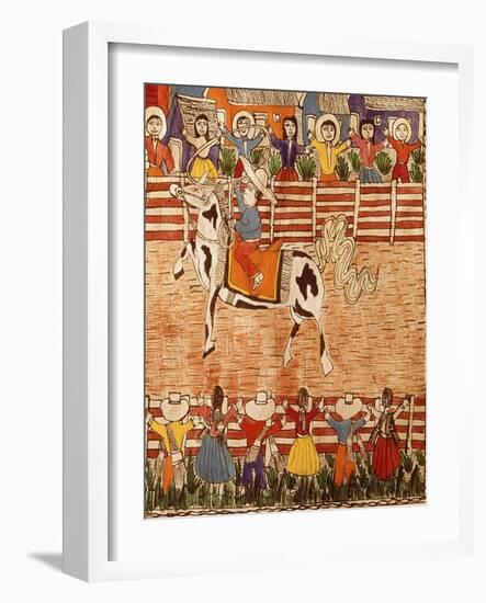 Mexican Rodeo, Folk Art on Wooden Sheet, 20th Century-null-Framed Giclee Print