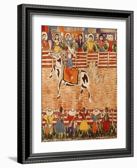 Mexican Rodeo, Folk Art on Wooden Sheet, 20th Century-null-Framed Giclee Print