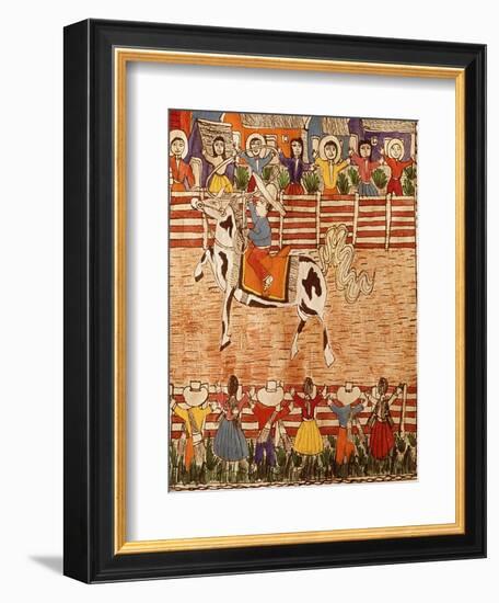 Mexican Rodeo, Folk Art on Wooden Sheet, 20th Century-null-Framed Giclee Print