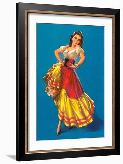 Mexican Senorita Dancing-null-Framed Premium Giclee Print