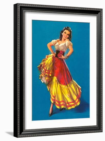 Mexican Senorita Dancing-null-Framed Premium Giclee Print