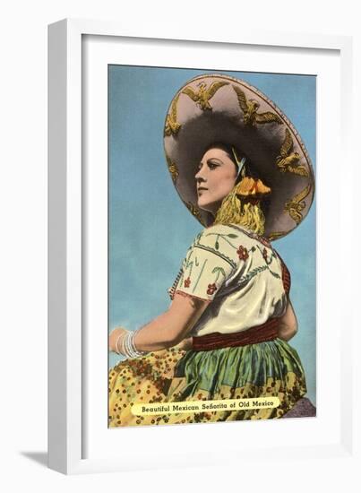 Mexican Senorita with Hat-null-Framed Premium Giclee Print