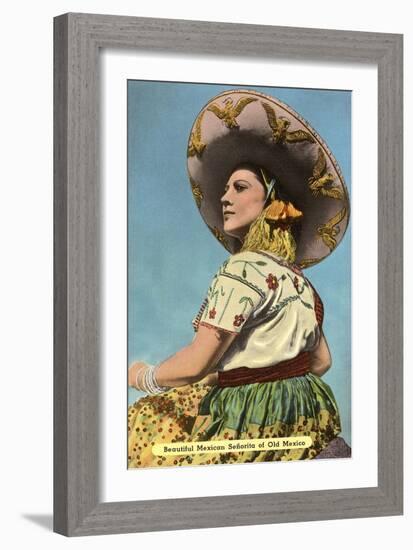 Mexican Senorita with Hat-null-Framed Art Print