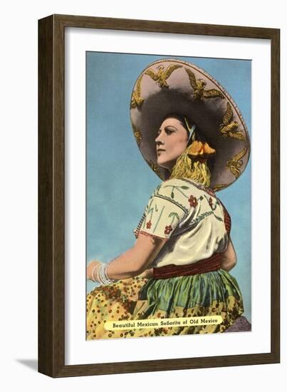 Mexican Senorita with Hat-null-Framed Art Print