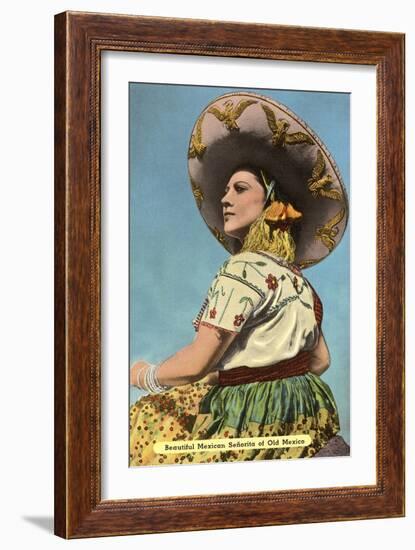 Mexican Senorita with Hat-null-Framed Art Print