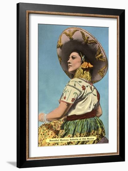 Mexican Senorita with Hat-null-Framed Art Print