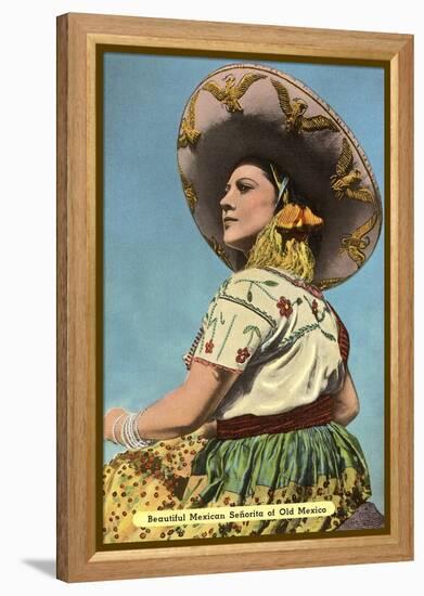 Mexican Senorita with Hat-null-Framed Stretched Canvas