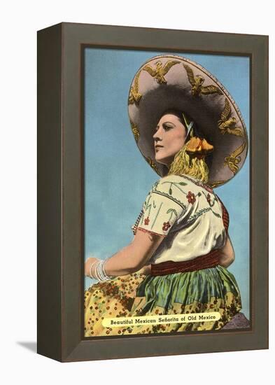 Mexican Senorita with Hat-null-Framed Stretched Canvas